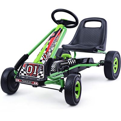 Costway - Go Kart 4 Wheel Pedal Powered Kids Ride On Toy w/ Adjustable Seat - Black,Green Costway - Go Kart 4 Wheel Pedal Powered Kids Ride On Toy w/ Adjustable Seat - Black,Green