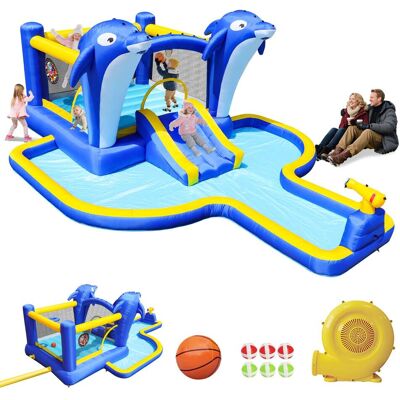 Loheer - 8 in 1 Inflatable Water Park Bounce House with Slide Dolphin Sprinkler Target Games Loheer - 8 in 1 Inflatable Water Park Bounce House with Slide Dolphin Sprinkler Target Games