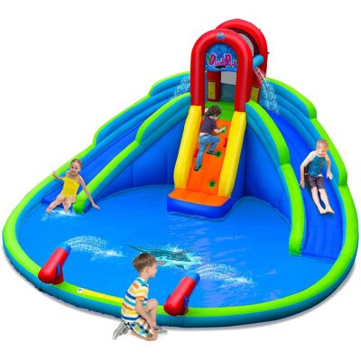 Costway - Inflatable Waterslide Wet & Dry Bounce House w/Upgraded Handrail Blower Excluded - Blue Costway - Inflatable Waterslide Wet & Dry Bounce House w/Upgraded Handrail Blower Excluded - Blue