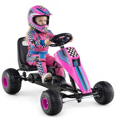 Gymax - Pedal Go Kart for Kids 4-Wheel Ride On Toy w/ Steering Wheel & Safe Handbrake - Pink Gymax - Pedal Go Kart for Kids 4-Wheel Ride On Toy w/ Steering Wheel & Safe Handbrake - Pink