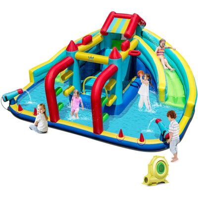Costway - Inflatable Water Park with Climbing Wall Splash Pool Water Cannons 735W Blower - Multicolor Costway - Inflatable Water Park with Climbing Wall Splash Pool Water Cannons 735W Blower - Multicolor