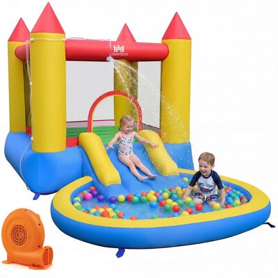Costway - Inflatable Bounce House, Kids Water Park Wet Dry with Splash Pool 380W Blower - Multicolor Costway - Inflatable Bounce House, Kids Water Park Wet Dry with Splash Pool 380W Blower - Multicolor