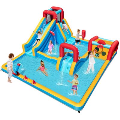 Costway - Inflatable Water Park with Climbing Wall Boxing Post Basketball Rim Blower Excluded - Multicolor Costway - Inflatable Water Park with Climbing Wall Boxing Post Basketball Rim Blower Excluded - Multicolor