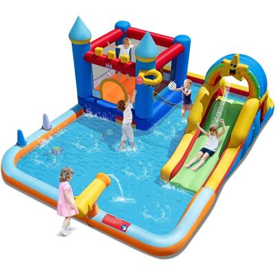 Costway - Giant Water Slide Bounce House with Climbing Wall, Splash Pool & Basketball Hoop - Multicolor Costway - Giant Water Slide Bounce House with Climbing Wall, Splash Pool & Basketball Hoop - Multicolor