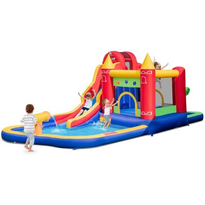 Costway - 9-in-1 Inflatable Bounce Castle with Waterslide Splash Pool for 3+ without Blower - Multicolor Costway - 9-in-1 Inflatable Bounce Castle with Waterslide Splash Pool for 3+ without Blower - Multicolor