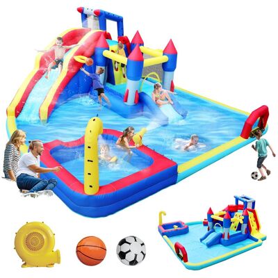 Loheer - 10 in 1 Inflatable Water Park Bouncing House with Dual Splash Pools Climbing Wall and Water Gun for Kids Backyard Loheer - 10 in 1 Inflatable Water Park Bouncing House with Dual Splash Pools Climbing Wall and Water Gun for Kids Backyard