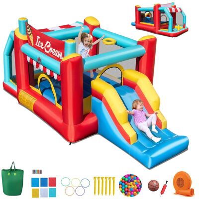 Costway - Inflatable Bounce House 5-in-1 Ice Cream Jumping Castle with 520W Blower - Multicolor Costway - Inflatable Bounce House 5-in-1 Ice Cream Jumping Castle with 520W Blower - Multicolor