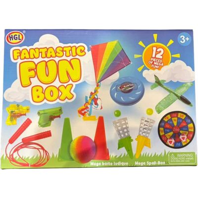 One For Fun - Fantastic Fun Box 12-Piece Outdoor Games Set with Kite, Glider, Flying Disk and Activities - Multicolor One For Fun - Fantastic Fun Box 12-Piece Outdoor Games Set with Kite, Glider, Flying Disk and Activities - Multicolor