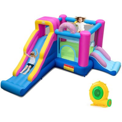 Costway - Inflatable Bounce House with Slides Jumping Area Climbing Wall 680W Blower for Yard - Multicolour Costway - Inflatable Bounce House with Slides Jumping Area Climbing Wall 680W Blower for Yard - Multicolour