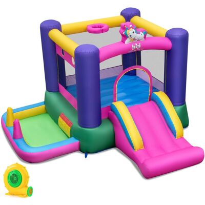 Costway - Inflatable Bounce House Kids 6-in-1 Jumping Castle with Slide Ball Pit with 480W Blower - Multicolor Costway - Inflatable Bounce House Kids 6-in-1 Jumping Castle with Slide Ball Pit with 480W Blower - Multicolor