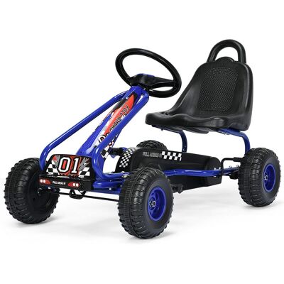 Costway - Kids Pedal Go Kart 4 Wheel Ride On Toys w/ Adjustable Seat & Handbrake - Blue Costway - Kids Pedal Go Kart 4 Wheel Ride On Toys w/ Adjustable Seat & Handbrake - Blue