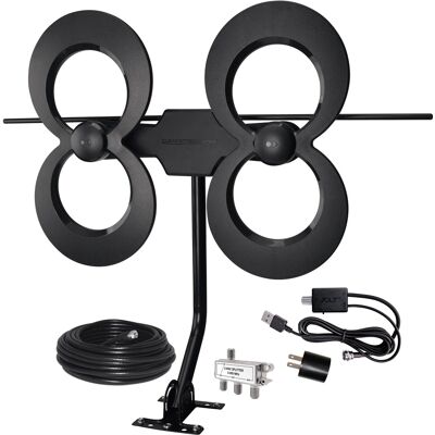 Antennas Direct - ClearStream 4MAX Complete Amplified Indoor/Outdoor HDTV Antenna with Mast, Coaxial Cable, Amplifier, and 3-Way Splitter - Black Antennas Direct - ClearStream 4MAX Complete Amplified Indoor/Outdoor HDTV Antenna with Mast, Coaxial Cable, Amplifier, and 3-Way Splitter - Black