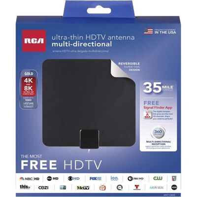 RCA - Indoor HDTV/UHF/VHF Flat Antenna 1 pk - Black RCA - Indoor HDTV/UHF/VHF Flat Antenna 1 pk - Black