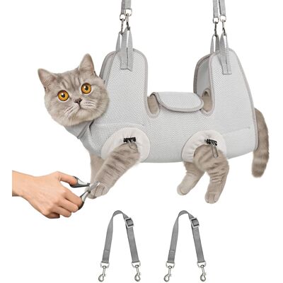 Supet - Cat Grooming Hammock Harness for Nail Trimming, Restraint Holder for Cutting Nails, Medicine, Ear & Teeth Cleaning - Gray Supet - Cat Grooming Hammock Harness for Nail Trimming, Restraint Holder for Cutting Nails, Medicine, Ear & Teeth Cleaning - Gray