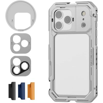 Neewer - iPhone 17 Pro Max Video Cage Rig - with 67mm Filter Ring, 17mm Lens Mount & Quick Release System - Silver Neewer - iPhone 17 Pro Max Video Cage Rig - with 67mm Filter Ring, 17mm Lens Mount & Quick Release System - Silver