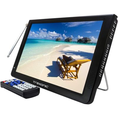 Trexonic - Rechargeable 12" LED Portable TV with Built in Digital Tuner and Detachable Antenna - Black Trexonic - Rechargeable 12" LED Portable TV with Built in Digital Tuner and Detachable Antenna - Black