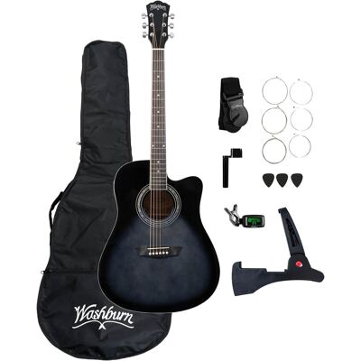 Washburn - WA90CE Acoustic-Electric Guitar Kit – Dreadnought Cutaway, Built-In Tuner, Okoume Body – Perfect Holiday Gift - Transparent Black Burst Washburn - WA90CE Acoustic-Electric Guitar Kit – Dreadnought Cutaway, Built-In Tuner, Okoume Body – Perfect Holiday Gift - Transparent Black Burst