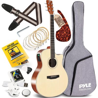 Pyle - 41” Electric Acoustic Guitar Kit – 6-String Guitar with Digital Tuner & Accessories (Nature Color, Matt Finish) Pyle - 41” Electric Acoustic Guitar Kit – 6-String Guitar with Digital Tuner & Accessories (Nature Color, Matt Finish)