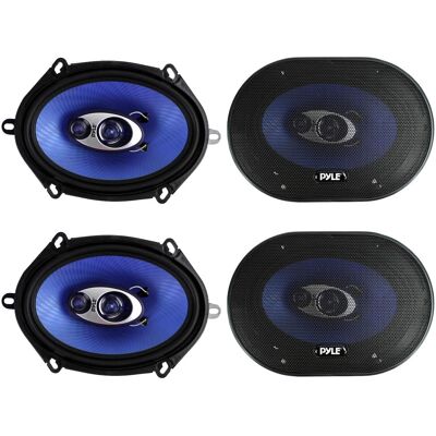 4) New Pyle PL573BL 5x7" 600 Watts 3-Way Car Coaxial Speakers Stereo Blue Four - Black 4) New Pyle PL573BL 5x7" 600 Watts 3-Way Car Coaxial Speakers Stereo Blue Four - Black