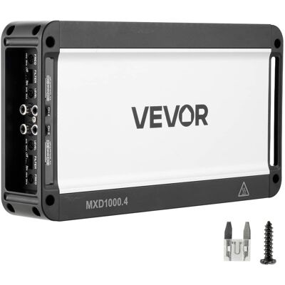 VEVOR - 4 Channel Car Audio Amplifier 2 Ohm Stable Bridgeable Class D Full Range Amp Max Power 4 x 500W @ 4 Ohm / 4 x 1000W - Sandblasted Black VEVOR - 4 Channel Car Audio Amplifier 2 Ohm Stable Bridgeable Class D Full Range Amp Max Power 4 x 500W @ 4 Ohm / 4 x 1000W - Sandblasted Black