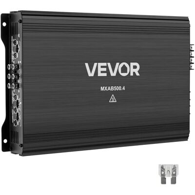 VEVOR - 4 Channel Car Audio Amplifier 2 Ohm Stable Bridgeable Class A/B Full Range Amp Max Power 4 x 250W @ 4 Ohm / 4 x 500W - Brushed Black VEVOR - 4 Channel Car Audio Amplifier 2 Ohm Stable Bridgeable Class A/B Full Range Amp Max Power 4 x 250W @ 4 Ohm / 4 x 500W - Brushed Black