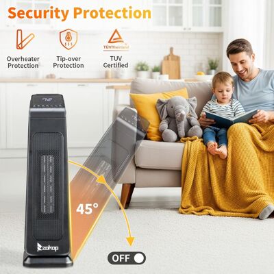 Winado - 23" 1500W Portable Electric Heater with 3 Heat Settings, 70° Oscillation, Timer, Remote Control, Tip-Over Switch - Black Winado - 23" 1500W Portable Electric Heater with 3 Heat Settings, 70° Oscillation, Timer, Remote Control, Tip-Over Switch - Black