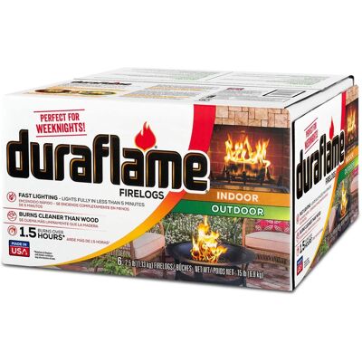 Duraflame - 2.5lb Indoor Outdoor Fireplace Fire Pit Firelog 1.5 Hr Burn Time, 6 Pk Duraflame - 2.5lb Indoor Outdoor Fireplace Fire Pit Firelog 1.5 Hr Burn Time, 6 Pk
