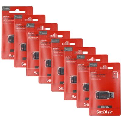 8x SanDisk Cruzer Blade USB Flash Drive - 32GB - Red 8x SanDisk Cruzer Blade USB Flash Drive - 32GB - Red