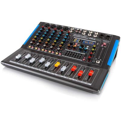 Pyle - 6-Channel Console Style Audio Mixer with Bluetooth - DJ Sound Controller, 4 XLR / Combo Inputs, Sub Out - Black Pyle - 6-Channel Console Style Audio Mixer with Bluetooth - DJ Sound Controller, 4 XLR / Combo Inputs, Sub Out - Black