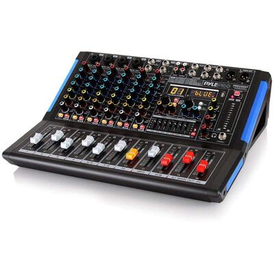 Pyle - 8-Channel Console Style Audio Mixer with Bluetooth - DJ Sound Controller, 4 XLR / Combo Inputs, Sub Out - Black Pyle - 8-Channel Console Style Audio Mixer with Bluetooth - DJ Sound Controller, 4 XLR / Combo Inputs, Sub Out - Black