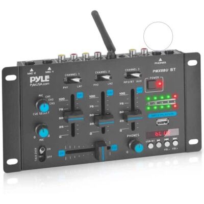 Pyle - Wireless DJ Audio Mixer - 3 Channel Bluetooth DJ Controller with Mic-Talkover, USB Reader Pyle - Wireless DJ Audio Mixer - 3 Channel Bluetooth DJ Controller with Mic-Talkover, USB Reader