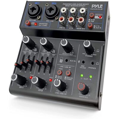 Pyle - Professional Wireless DJ Audio Mixer - 4 Channel Bluetooth Controller Sound Mixer, USB Audio Interface - Black Pyle - Professional Wireless DJ Audio Mixer - 4 Channel Bluetooth Controller Sound Mixer, USB Audio Interface - Black