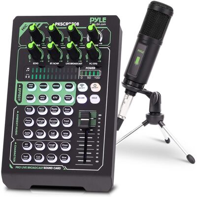 Pyle - Portable Bluetooth Live Broadcast Sound Card Pro Audio Interface DJ mixer Condenser w/Microphone Set, for Streaming - Black Pyle - Portable Bluetooth Live Broadcast Sound Card Pro Audio Interface DJ mixer Condenser w/Microphone Set, for Streaming - Black