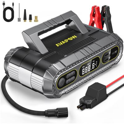 AVAPOW - 2000A Portable Car Jump Starter with 150PSI Air Compressor, 16000mAh Power Bank and LED Light AVAPOW - 2000A Portable Car Jump Starter with 150PSI Air Compressor, 16000mAh Power Bank and LED Light
