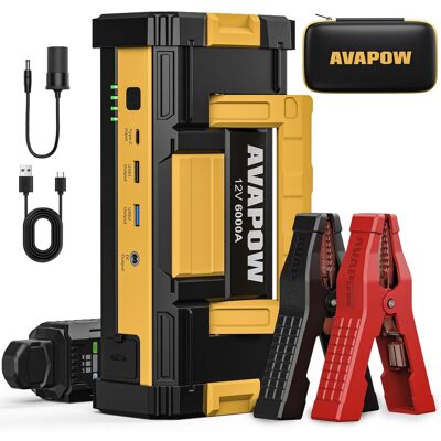 AVAPOW - Car Jump Starter 6000 amp peak 32000 milliamp hour 12 Volt Battery Booster USB DC LED AVAPOW - Car Jump Starter 6000 amp peak 32000 milliamp hour 12 Volt Battery Booster USB DC LED