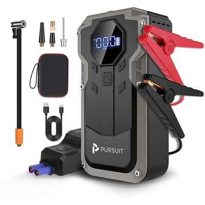 Pursuit - Jump Starter with Air Compressor, 2000A Peak Car Battery Booster(8L Gas/6L Diesel), 150PSI Tire Inflator Portable 12V Ju Pursuit - Jump Starter with Air Compressor, 2000A Peak Car Battery Booster(8L Gas/6L Diesel), 150PSI Tire Inflator Portable 12V Ju