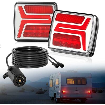 VEVOR - Trailer Lights, 2PCS 12V Square Magnetic LED Trailer Tail Lights Kit with Stop Brake Turn Tail License Lamp - Red + white + black VEVOR - Trailer Lights, 2PCS 12V Square Magnetic LED Trailer Tail Lights Kit with Stop Brake Turn Tail License Lamp - Red + white + black