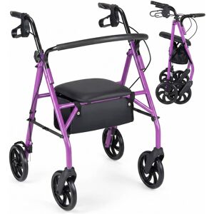 Costway - Rollator Walker with Seat, Height Adjustable Handles, Storage Basket for Seniors - Purple Costway - Rollator Walker with Seat, Height Adjustable Handles, Storage Basket for Seniors - Purple