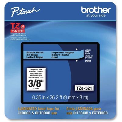 Brother - P-Touch TZE521CS 0.35 in. x 26.2 ft. TZe Laminated Removable Label Tapes - Black on - Blue Brother - P-Touch TZE521CS 0.35 in. x 26.2 ft. TZe Laminated Removable Label Tapes - Black on - Blue