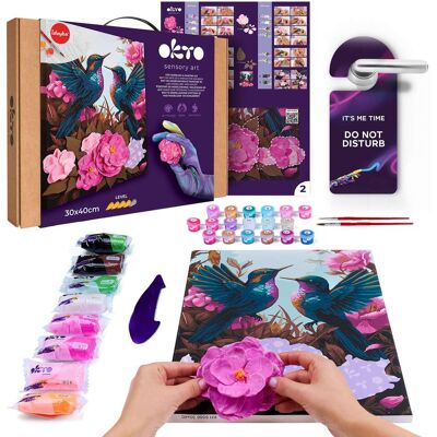 OKTO - 3D Paint by Number Canvas Kit Hummingbirds in Love, 11.8" x 15.7" OKTO - 3D Paint by Number Canvas Kit Hummingbirds in Love, 11.8" x 15.7"