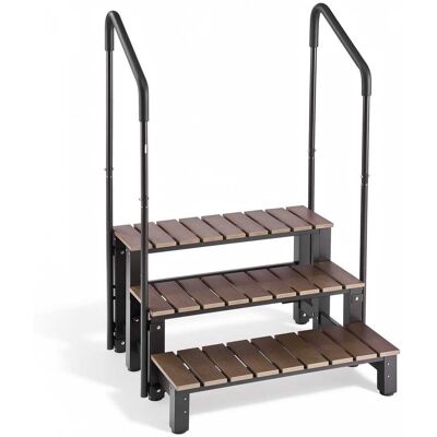 VEVOR - Hot Tub Steps with Handrail 3-Step Spa Outdoor Stairs 550lbs Capacity, 32.3in Wide Step, Steel & Plastic, Easy Assembly - Brown;Black VEVOR - Hot Tub Steps with Handrail 3-Step Spa Outdoor Stairs 550lbs Capacity, 32.3in Wide Step, Steel & Plastic, Easy Assembly - Brown;Black