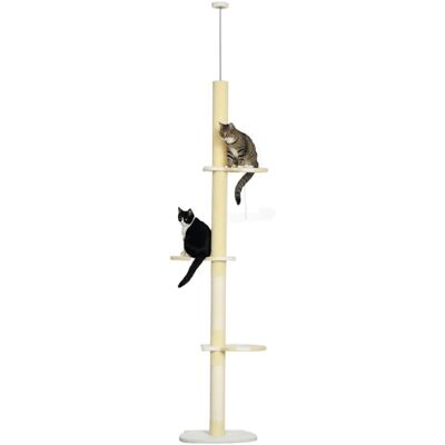 Pawhut - 87"-103" Height Adjustable Floor to Ceiling Cat Tree, 4 Tier Tall Cat Tower with Plush Platforms, Sisal Scratching Posts - Yellow Pawhut - 87"-103" Height Adjustable Floor to Ceiling Cat Tree, 4 Tier Tall Cat Tower with Plush Platforms, Sisal Scratching Posts - Yellow