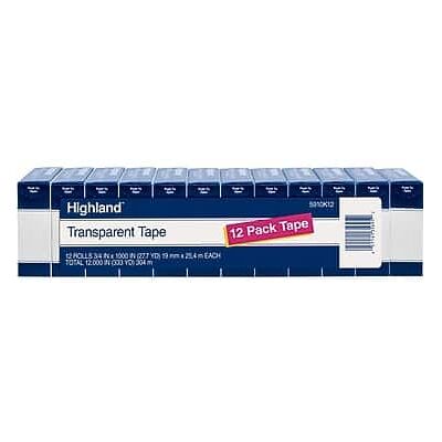 Highland - Tape, 0.75" x 27.77 yds., 1" Core, 12 Rolls/Pack - Transparent Clear Highland - Tape, 0.75" x 27.77 yds., 1" Core, 12 Rolls/Pack - Transparent Clear