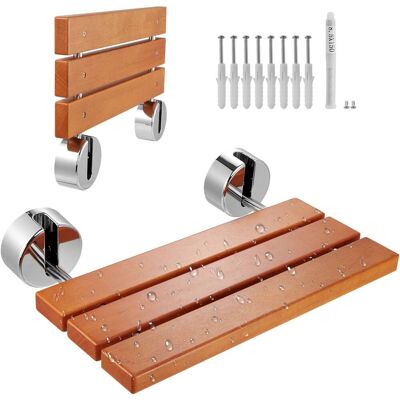 VEVOR - Folding Teak Shower Seat, 20.1" x 13.2" Unfolded, Wall Mounted Fold Up Shower Bench with 440 lbs Load Capacity - Wood color VEVOR - Folding Teak Shower Seat, 20.1" x 13.2" Unfolded, Wall Mounted Fold Up Shower Bench with 440 lbs Load Capacity - Wood color