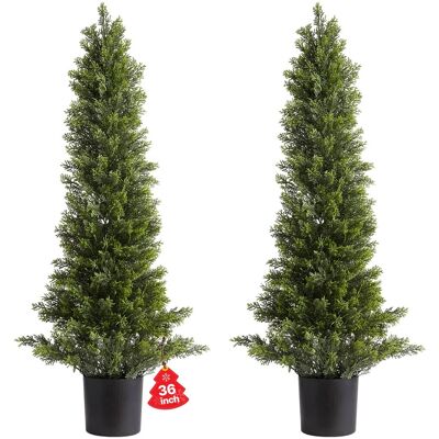 VEVOR - Artificial Topiary Cedar Trees, 36 inch 2 Set Faux Pine Shrubs Plants, Fake Silk Tree Look Real, Easy Assembly - Green VEVOR - Artificial Topiary Cedar Trees, 36 inch 2 Set Faux Pine Shrubs Plants, Fake Silk Tree Look Real, Easy Assembly - Green