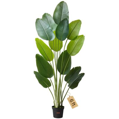 VEVOR - Artificial Bird of Paradise 6 ft Tall, Fake Tropical Plants with with 13 Trunks & White Pot, Faux Floor Silk Tree - Green VEVOR - Artificial Bird of Paradise 6 ft Tall, Fake Tropical Plants with with 13 Trunks & White Pot, Faux Floor Silk Tree - Green