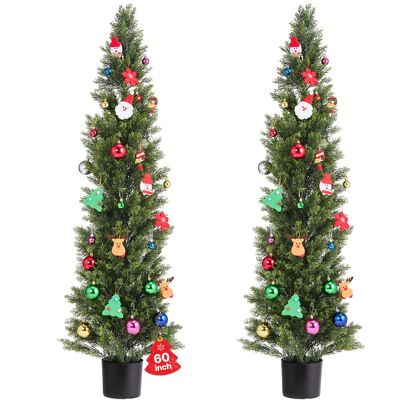 VEVOR - Artificial Topiary Cedar Trees, 60 inch 2 Set Faux Pine Shrubs Plants, Fake Silk Tree Look Real, Easy Assembly - Green VEVOR - Artificial Topiary Cedar Trees, 60 inch 2 Set Faux Pine Shrubs Plants, Fake Silk Tree Look Real, Easy Assembly - Green