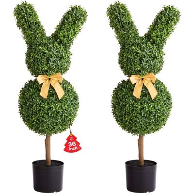 VEVOR - Artificial Topiary Bunny-Shape Boxwood Ball, 2 Set 36 inch Faux Boxwood Plant Balls, Fake Silk Tree Look Real - Green VEVOR - Artificial Topiary Bunny-Shape Boxwood Ball, 2 Set 36 inch Faux Boxwood Plant Balls, Fake Silk Tree Look Real - Green