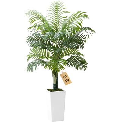 VEVOR - Artificial Areca Palm Tree 5 ft, Fake Palm Tropical Plants with White Tall Planter, Faux Floor Silk Plant in Pot - Green VEVOR - Artificial Areca Palm Tree 5 ft, Fake Palm Tropical Plants with White Tall Planter, Faux Floor Silk Plant in Pot - Green