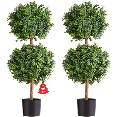 VEVOR - Artificial Topiary Boxwood Double Ball, 2 Set 36 inch Faux Boxwood Plant Balls, Fake Silk Tree Look Real, Easy Assembly - Green VEVOR - Artificial Topiary Boxwood Double Ball, 2 Set 36 inch Faux Boxwood Plant Balls, Fake Silk Tree Look Real, Easy Assembly - Green